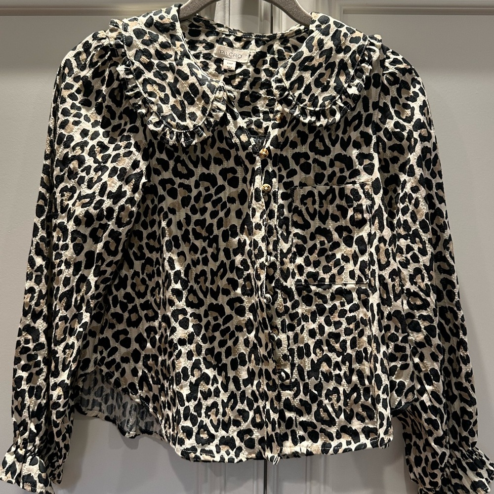 Pilcro Black and Cream Leopard Print Blouse